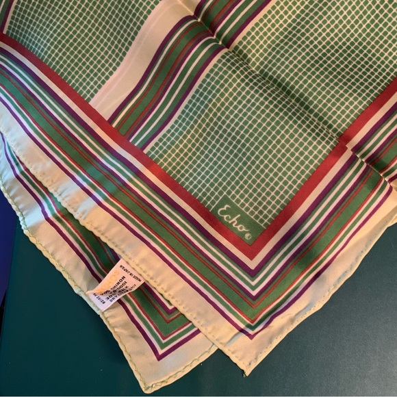 Echo Vintage Wrap Scarf ~Stripes & Squares /Symphony 21" Square Scarf~green - Picture 2 of 12